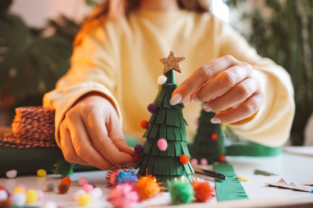 istock Creative diy hobby. Handmade craft christmas decoration, christmas tree 1446646603