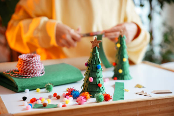 Creative diy hobby. Handmade craft christmas decoration, christmas tree