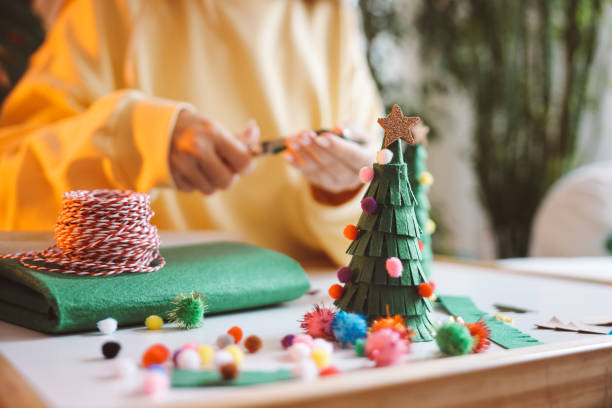 istock Creative diy hobby. Handmade craft christmas decoration, christmas tree 1446646879