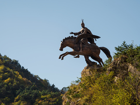North Ossetia. Russia. October 2022. Beautiful monument to Geogre the Victorious (Uastyrdzhi) in the Alagir Gorge, North Ossetia, Russia.