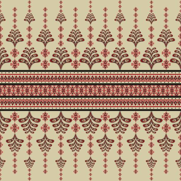 этническая персидская пейсли красно-золотая кайма. - india indian culture pattern paisley stock illustrations