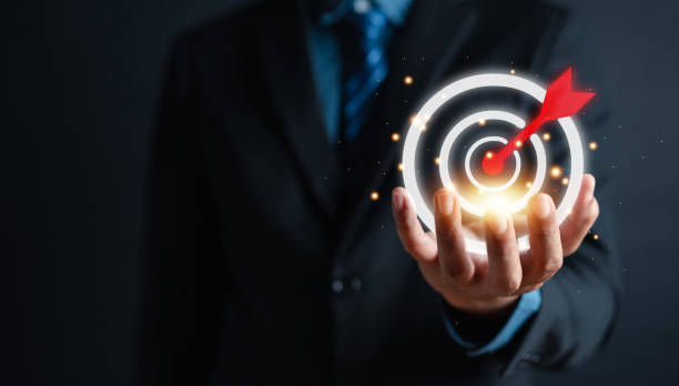 istock Businessman showing business target planning development leadership and customer target group, investment growth and success development, achivement, goal, strategy, finance concept. 1446651353