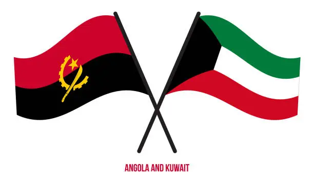 Vector illustration of Angola and Kuwait Flags Crossed And Waving Flat Style. Official Proportion. Correct Colors.