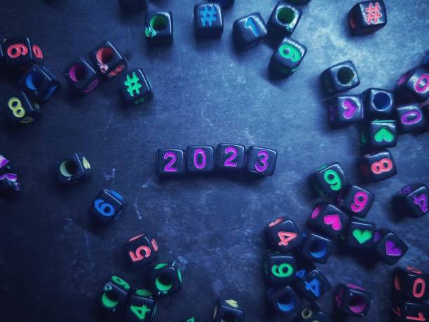 istock Conceptual 2023 number dice block, on black background 1446654185