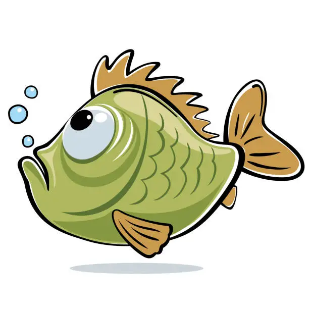 Vector illustration of Surprised fish. Caught fish. Cook fish.