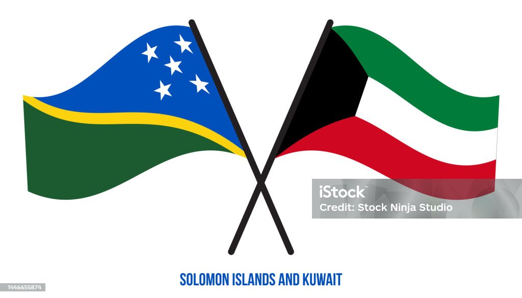 Les Drapeaux Des Îles Salomon Et Du Koweït Se Croisent Et Agitent Un ...