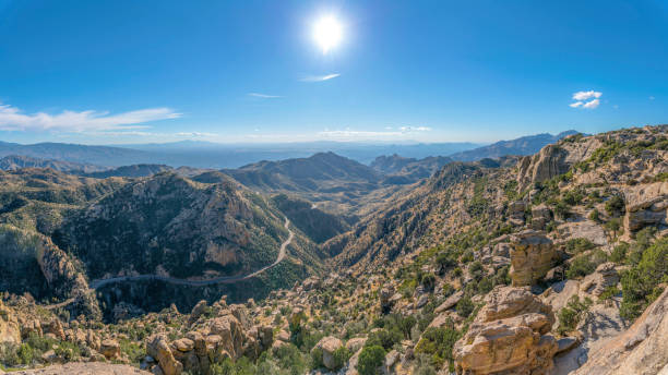 istock Mount Lemmon, Arizona- Mountainside highway and rock formations view from above 1446657116