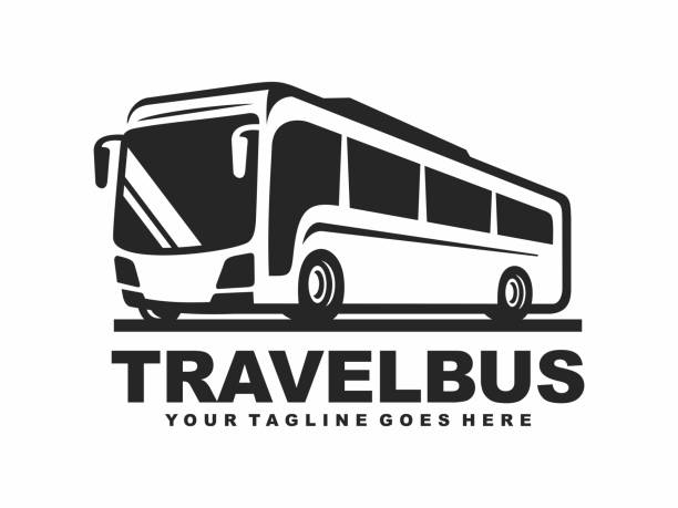 illustrazioni stock, clip art, cartoni animati e icone di tendenza di vettore di progettazione del logo del bus. logo dell'autobus di viaggio - autobus