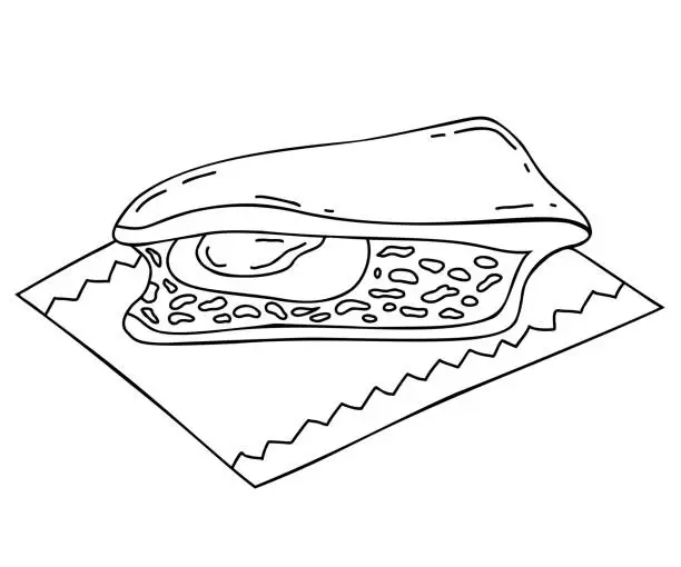 Vector illustration of Baked pie with filling. Torta pascualina is originall. Argentinian food. Also known as Italian Easter pie. Vector Linear hand drawing in doodle style for design of culinary themes and menu.