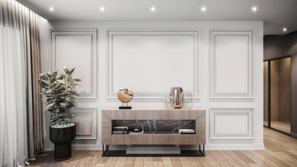 istock Large blank wall with shelf in luxury apartment 1446665761
