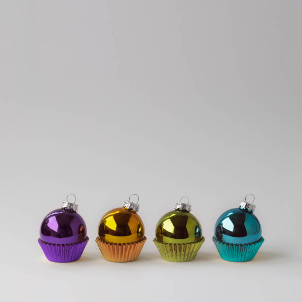 istock Christmas baubles on white background; Minimal Christmas concept, with copy space 1446667351