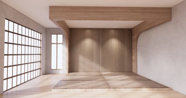 istock Muji style, Empty wooden room,Cleaning japandi room interior. 1446668977