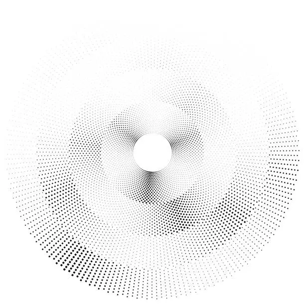 Vector illustration of Halftone wheel of dotted lines, angular size gradient. Four layers.