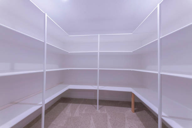 istock Kitchen pantry with white interior and carpeted flooring 1446671679
