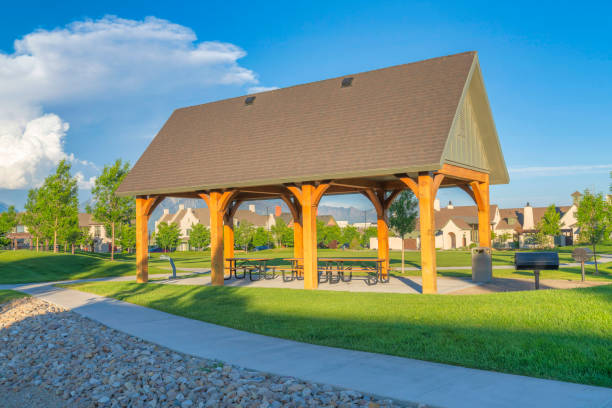 istock Small pavilion in a large park at Daybreak, South Jordan, Utah 1446674887
