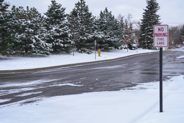 istock No Parking Fire Lane sign on snow covered. 1446676473