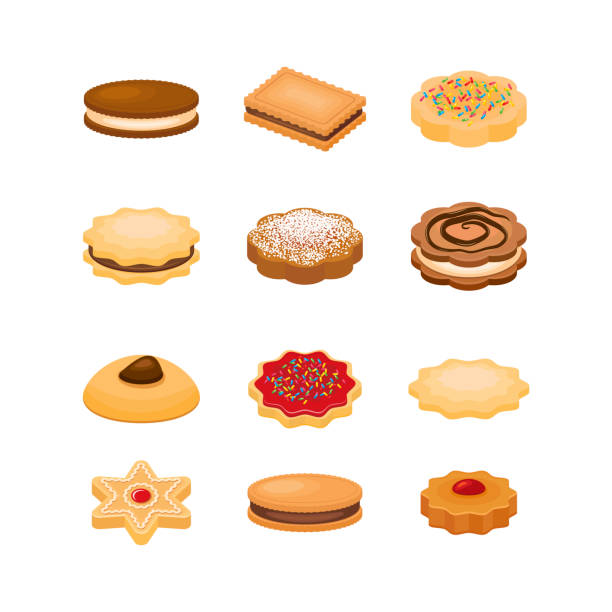 ilustrações, clipart, desenhos animados e ícones de vetor do conjunto de ícones de biscoitos e bolos de chá - shortbread