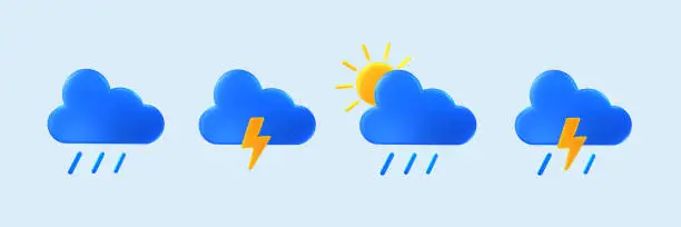 Photo of Set of Weather cloud icons for forecast design application and web.