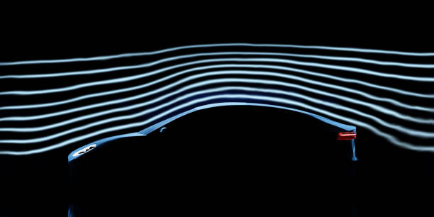 istock Electric vehicle aerodynamic test in wind tunnel, modern concept car engineering design for better speed performance, automotive physics smoke flow laboratory 3d illustration 1446683663