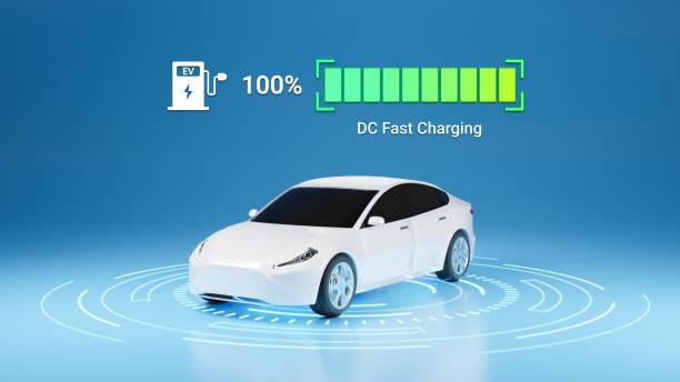 istock Generic Electric Vehicle fully charging battery using DC fast charger, smart information EV power station status display, futuristic design hybrid car power level indicator UI interface 3d rendering 1446683763