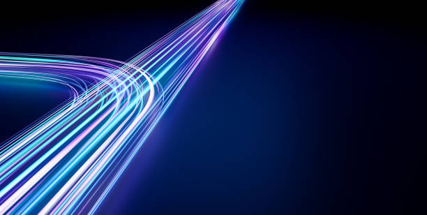 istock Futuristic vibrant blue purple color speed light, abstract timelapse highspeed car light trail motion effects at night 3d rendering, dynamic neon curve 1446683889
