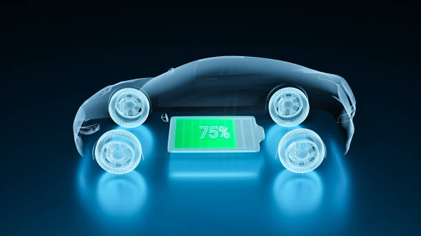 istock Electric Vehicle fully charging battery using DC fast charger, smart information EV power station status display, futuristic design hybrid car power level indicator UI interface 3d rendering 1446683909