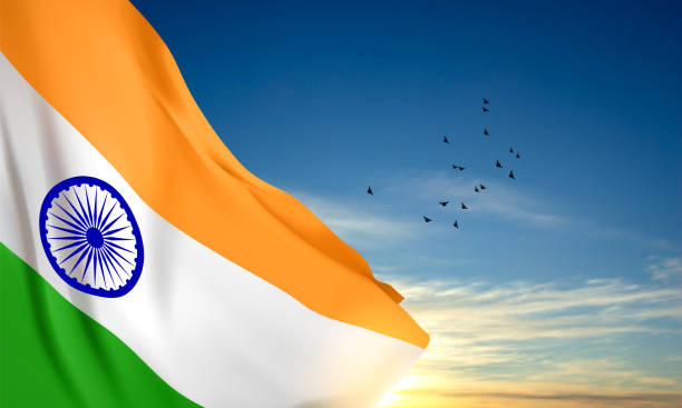 istock Tricolor Indian Flag on sunset. Background for National holidays with place for text 1446685894