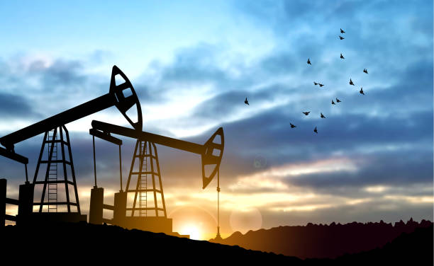 istock Oil pump. Industrial machine for petroleum on background of sunset 1446686083