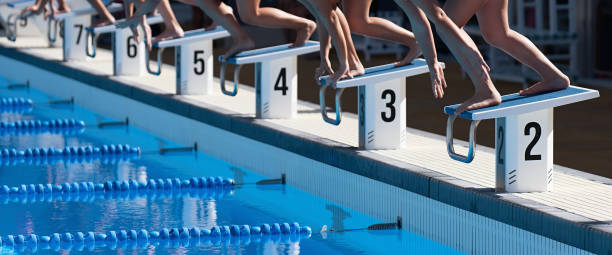 istock Swimmers on the starting block 1446687524