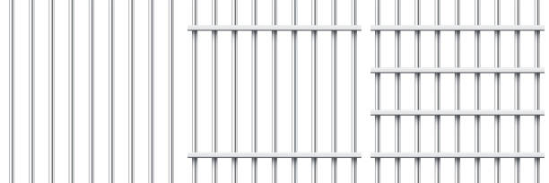 istock Realistic metal prison bars isolated on white background. Detailed jail cage, prison iron fence. Criminal background mockup. Creative vector illustration. 1446690623