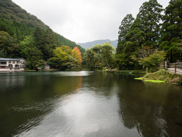 Lake Kinrinko in Yufuin, famous hot spring resort town in Oita prefecture, Japan stock photo