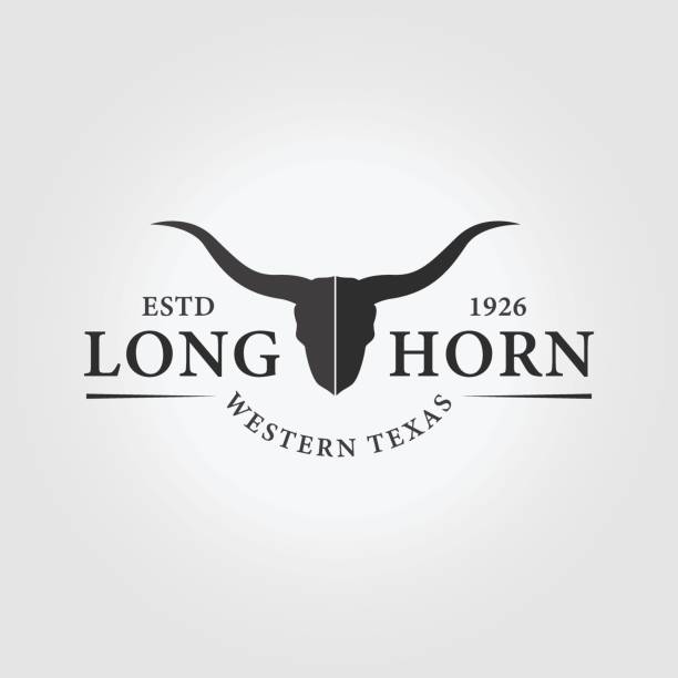 minimalistisches longhorn-logo-vektor-illustrationsdesign, geweih des stieres - texas longhorn cattle horned cattle farm stock-grafiken, -clipart, -cartoons und -symbole