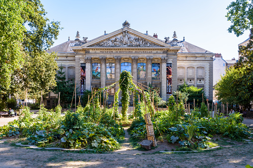 Nantes, France - September 19, 2022: A solidarity vegetable garden, as part of the Paysages Nourriciers project, is installed in the Louis Bureau park in front of the Natural History museum.