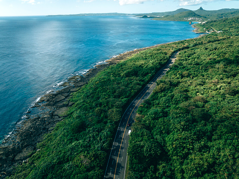 Aerial view of Kenting National Park and coastline highway , Taiwan