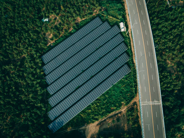 istock Solar panels by the highway 1446701395