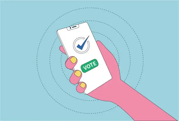 Vector illustration of Mobile phone online voting was successful.