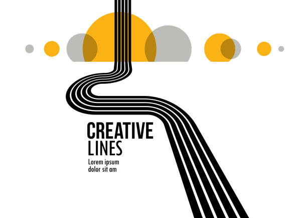 ilustrações de stock, clip art, desenhos animados e ícones de 3d black and white lines in perspective with yellow elements abstract vector background, linear perspective illustration op art, road to horizon. - road marking illustrations