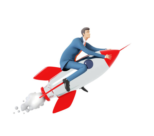 istock Successful businessman flying with the rocket. 3D rendering illustration 1446702802