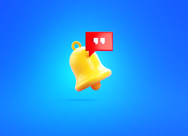 istock Subscription Concept - Yellow Notification Bell And White Apostrophe On Blue Background 1446707534