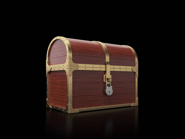istock Wooden Treasure Chest On Black Background 1446707661