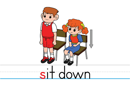 Sitting down image with vector text alphabet