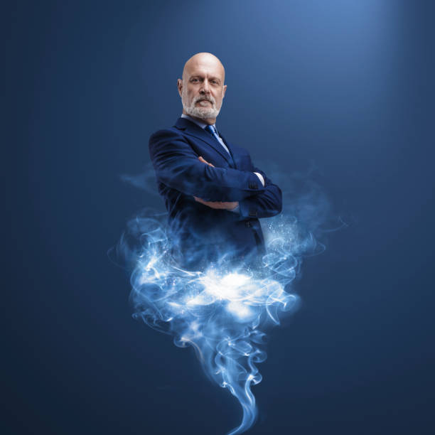 Business executive genie appearing and smoke