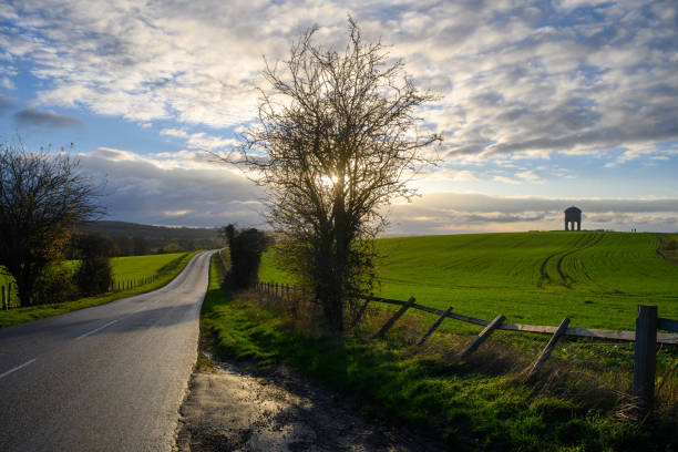 Country lane and Chesterton windmill