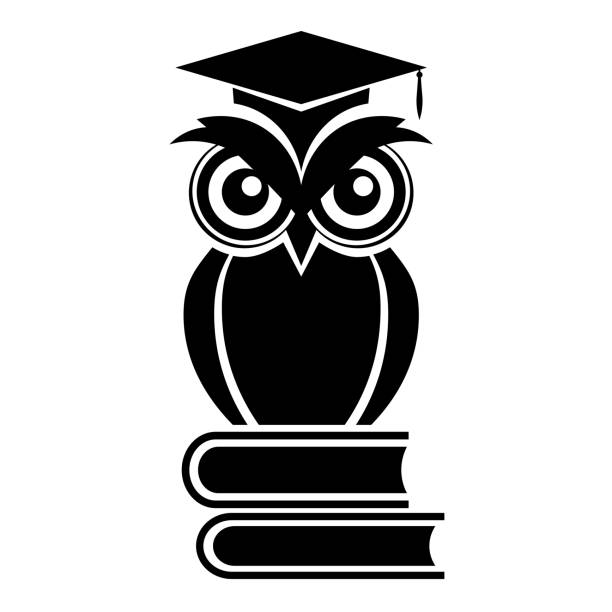 istock Owl icon. Logo of a bird with a college hat and books on white background. Vector illustration. 1446714450