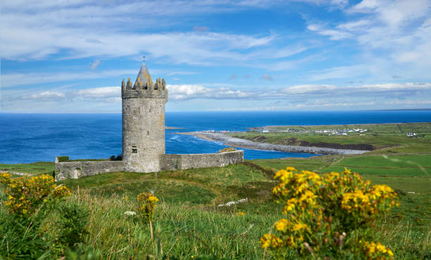 rovina del castello di doonagor in irlanda - anello di kerry foto e immagini stock