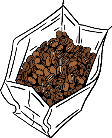 Coffee beans in package Coffee industry Hand drawn line art illustration