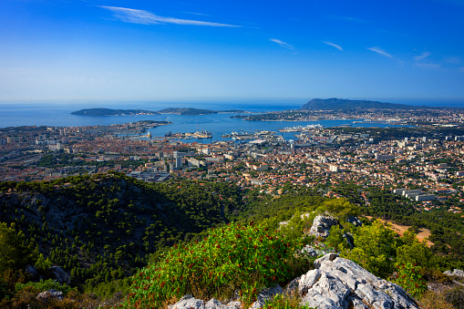 Famous view of Toulon from the top of the hill, France.