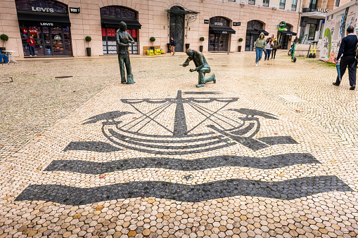 Lisbon, Portugal - October 31, 2022: paving stone picture in Lisbon. Lisbon is the capital of Portugal.