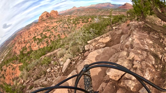 View of Cathedral rock from Hiline trail on a mountain bike