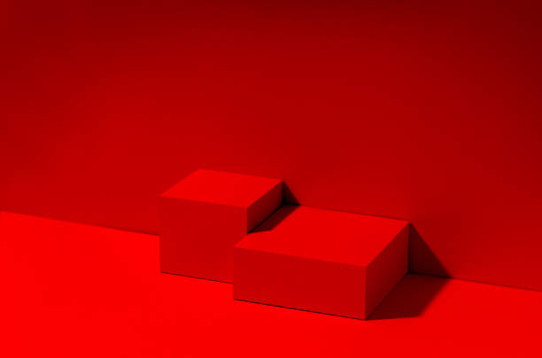 istock Red scene for product presentation, red podium with copy space. Studio photography. 1446718789
